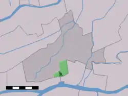 The village centre (dark green) and the statistical district (light green) of Schelluinen in the municipality of Giessenlanden.