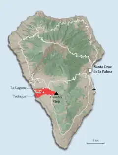 Location of Todoque within the lava flow on November 23, 2021