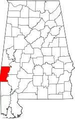 Map of Alabama highlighting Choctaw County