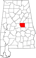 Map of Alabama highlighting Coosa County