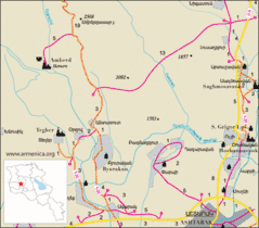 Road map of Aghdzk and region