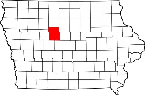 Map of Iowa highlighting Webster County