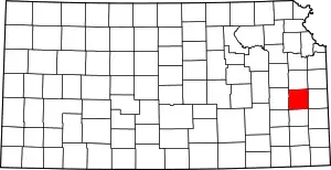 Map of Kansas highlighting Anderson County