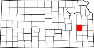 Map of Kansas highlighting Coffey County