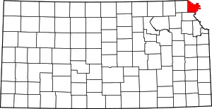 Map of Kansas highlighting Doniphan County