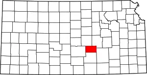 Map of Kansas highlighting Harvey County