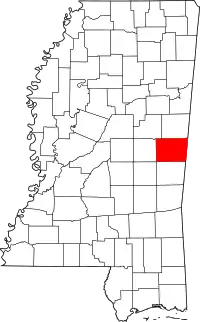 Map of Mississippi highlighting Kemper County