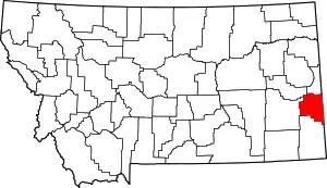 Map of Montana highlighting Fallon County