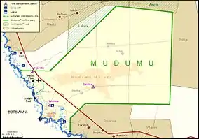 Official map of Mudumu National Park, Namibia, from the Ministry of Environment and Tourism and NamParks Project