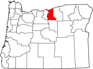 Map of Oregon highlighting Gilliam County