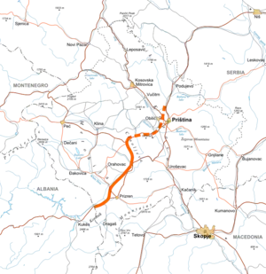 The R 7 runs through southwest and northeast Kosovo.