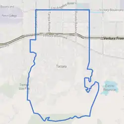 Boundaries of Tarzana as drawn by the Los Angeles Times