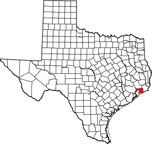 Map of Texas highlighting Chambers County