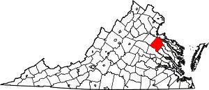 Map of Virginia highlighting Caroline County