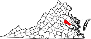 Map of Virginia highlighting Hanover County