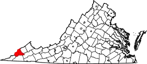 Map of Virginia highlighting Wise County