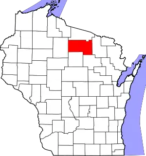 Map of Wisconsin highlighting Oneida County