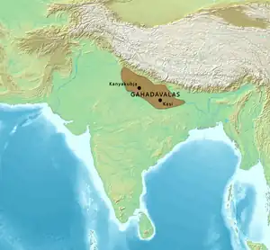 Approximate territory of the Gahadavalas circa 1150, during the reign of Govindachandra.