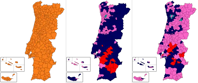 First, second and third most voted candidates by municipality: Marcelo - orange; Gomes - pink; Ventura - dark blue; Ferreira - red; Vitorino Silva - Light Sea Green.