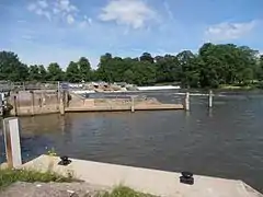 The lock and weir spanning the river