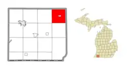 Location within Cass County (red) and the administered village of Marcellus (pink)