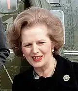 Margaret Thatcher near helicopter