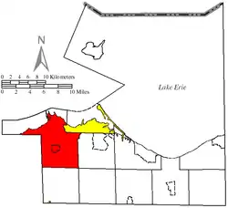 Location of Margaretta Township (red) in Erie County, adjacent to the city of Sandusky (yellow)