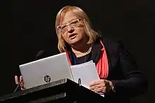 Photo of Mariana Kotzeva orating