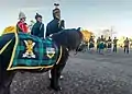 The Royal Regiment of Scotland includes the Crown of Scotland in its badge, shown here on the blanket of the regiment's Shetland Pony mascot.