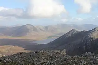 Letterbreckaun (centre, distance) viewed from Benbaun