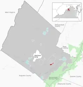 Location of the McGaheysville CDP within the Rockingham County