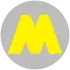 A yellow "M" over a grey circle.