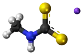 Ball-and-stick model of the component ions of metham sodium