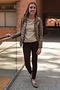 Mexican student wearing a casual outfit: a jacket, black jeans and loafers, 2017