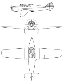 3-view line drawing of the Miles M.4A