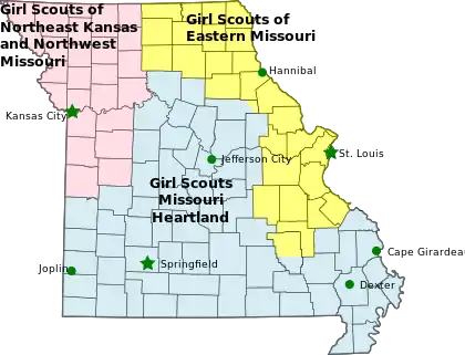 Map of Girl Scout Councils in Missouri