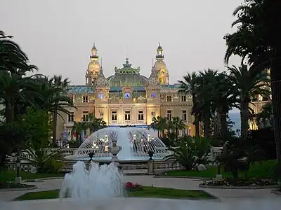 View of the casino illuminated at dusk