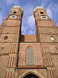 Frauenkirche, Munich, Germany, erected 1468–1488, looking up at the towers