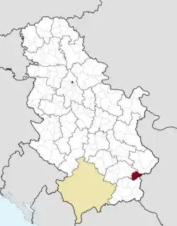 Location of the municipality of Crna Trava within Serbia