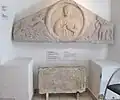 Museum Hallstatt. Carved lintel and inscrbed tombstone.