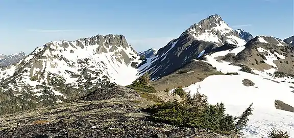 Mount Mystery (right) and Little Mystery (left) seen from the southeast