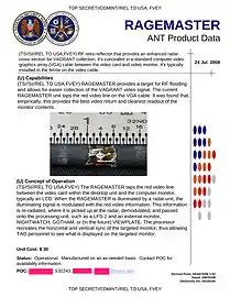 RAGEMASTER - Hardware implant concealed in a computer's Video Graphics Array (VGA) to capture screenshots and video