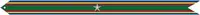 A green streamer with red, gold, and blue horizontal stripes along the top and bottom with one silver star in the center