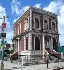 Brick facade on the building as seen in the 2000s