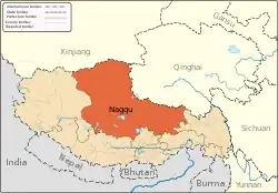 Nagqu (orange) in Tibet Autonomous Region (light-orange)