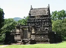 The Nalanda Gedige, a Buddhist temple built between the 8th and 10th centuries, in a predominant Pallava style Dravidian architecture.