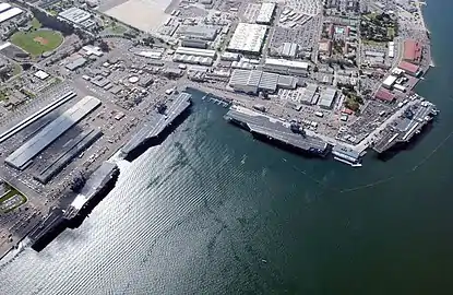 Four carriers (USS Constellation, USS Carl Vinson, USS Nimitz, USS John C. Stennis) at North Island, 2002