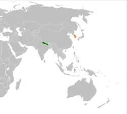 Map indicating locations of Nepal and South Korea