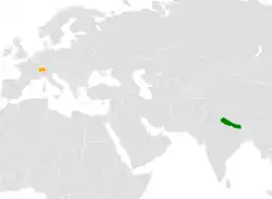 Map indicating locations of Nepal and Switzerland