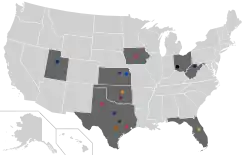 The Big 12 as it exists for only the 2023-24 season, after the additions of BYU, Cincinnati, Houston, and UCF